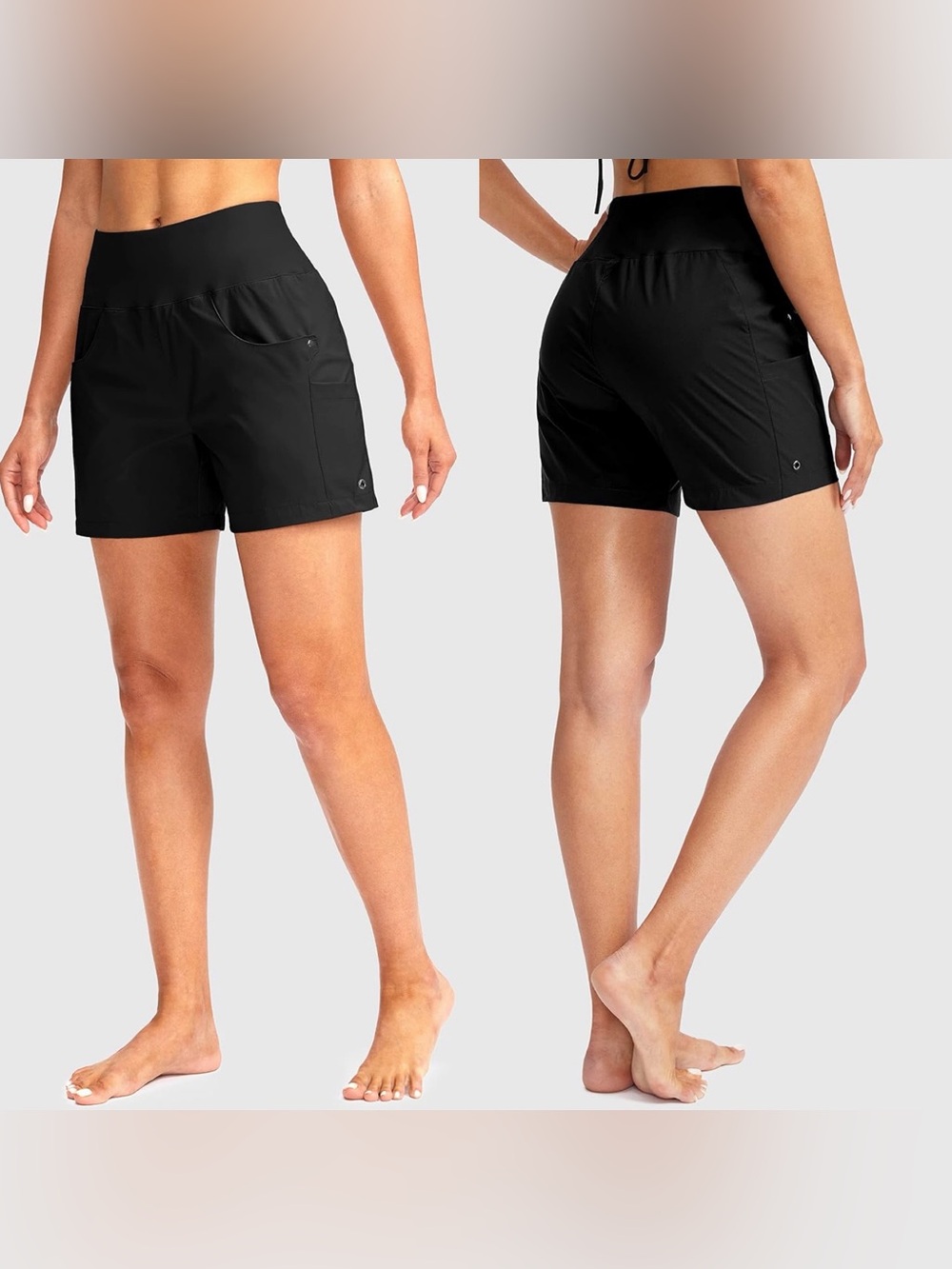 Gradual Women's 5" Swim Board Pockets High Waisted Quick Dry Beach Shorts M new